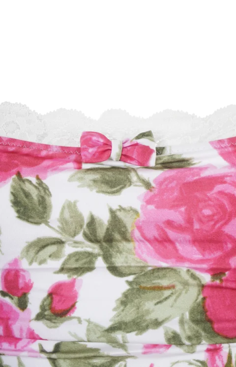 Ruched Rose-Print Bodysuit — снимка 2