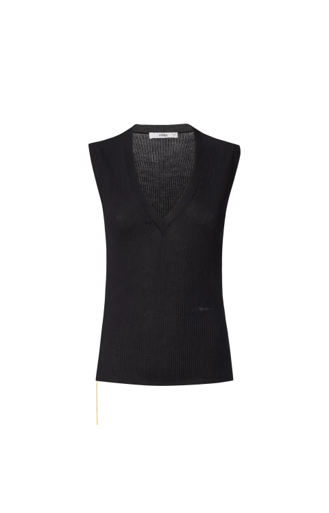 Black Wool Ribbed Top