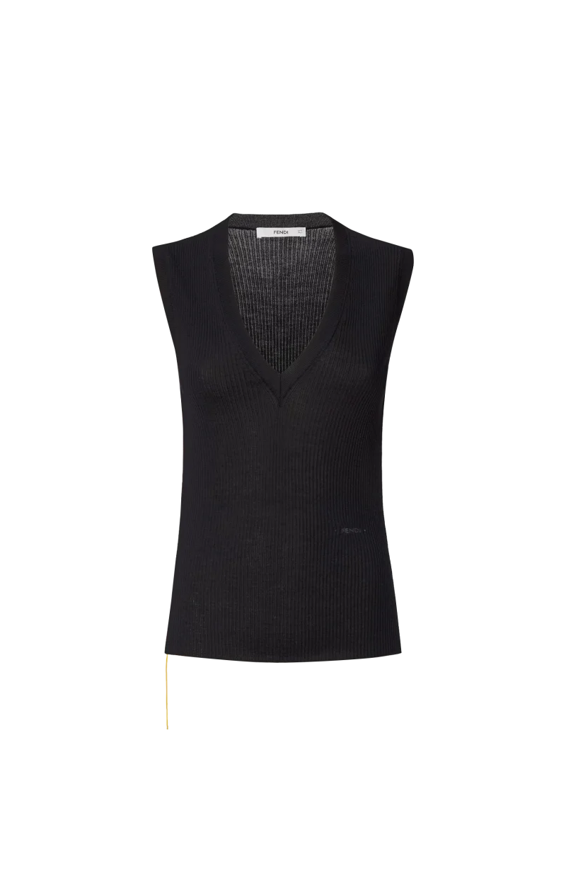 Black Wool Ribbed Top