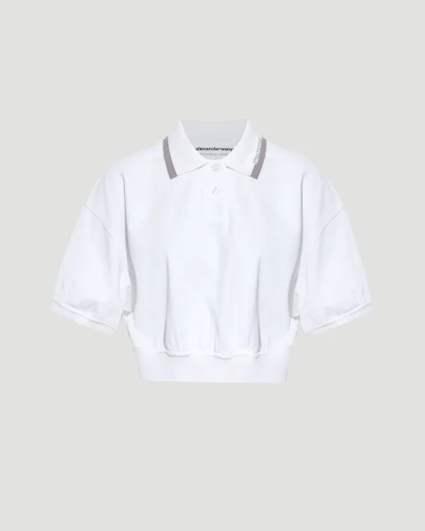 Cropped Cinched Cotton Polo in White