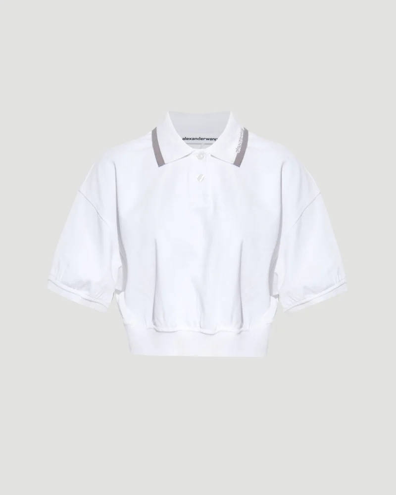 Cropped Cinched Cotton Polo in White