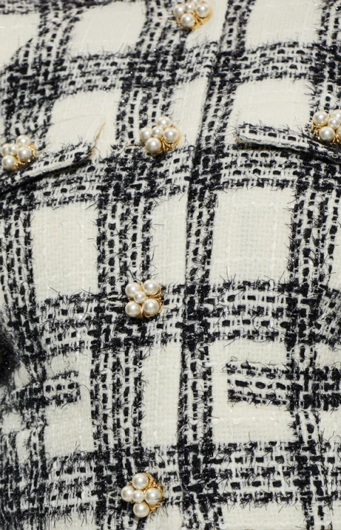 Round Shoulder Tweed Blazer in Black/White — снимка 2