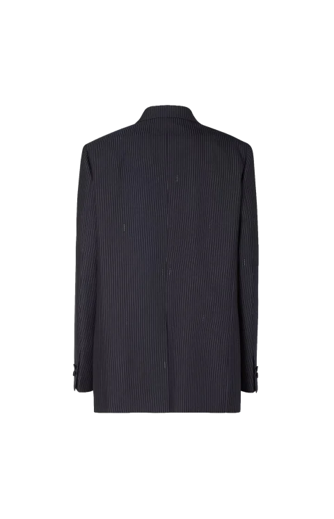 Navy Blue Pinstriped Wool Blazer — снимка 2
