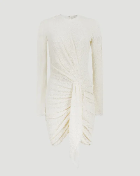 Draped Bouclé Jersey Dress in Ecru