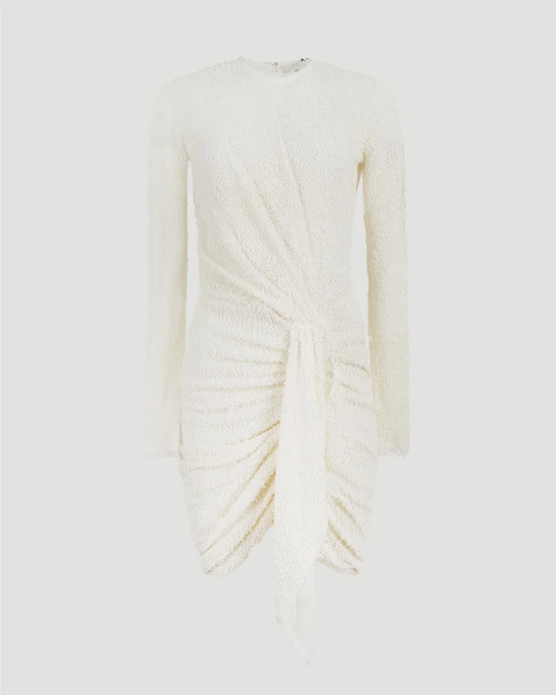 Draped Bouclé Jersey Dress in Ecru