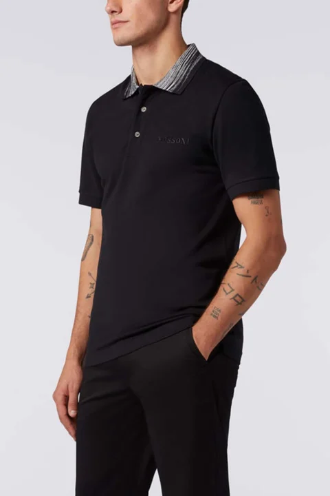 Polo Cotton Piquet UC22W200-BJ0019 s90nc-black contrast space-dyed black white — снимка 2
