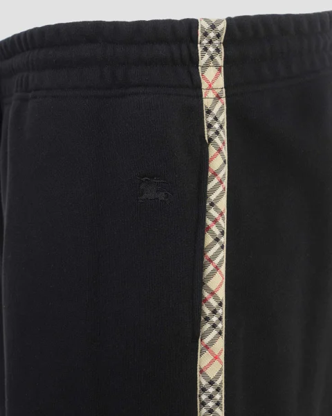 Check Trim Cotton Track Pants in Black — снимка 4