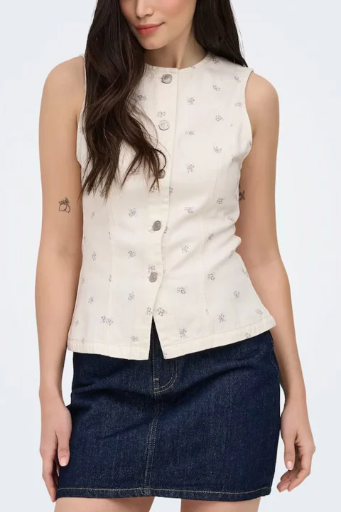 елек Onlnaomi Aop Waistcoat 15368197 11-0103 TCX egret — снимка 2
