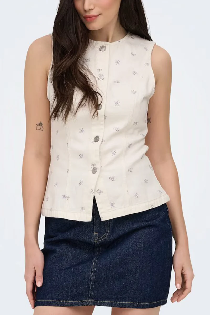 елек Onlnaomi Aop Waistcoat 15368197 11-0103 TCX egret — снимка 2