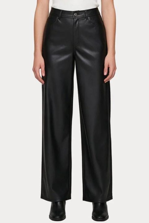 Панталон Onlsmooth Hw Faux Leath Wide 15376854 C-N10 black — снимка 2