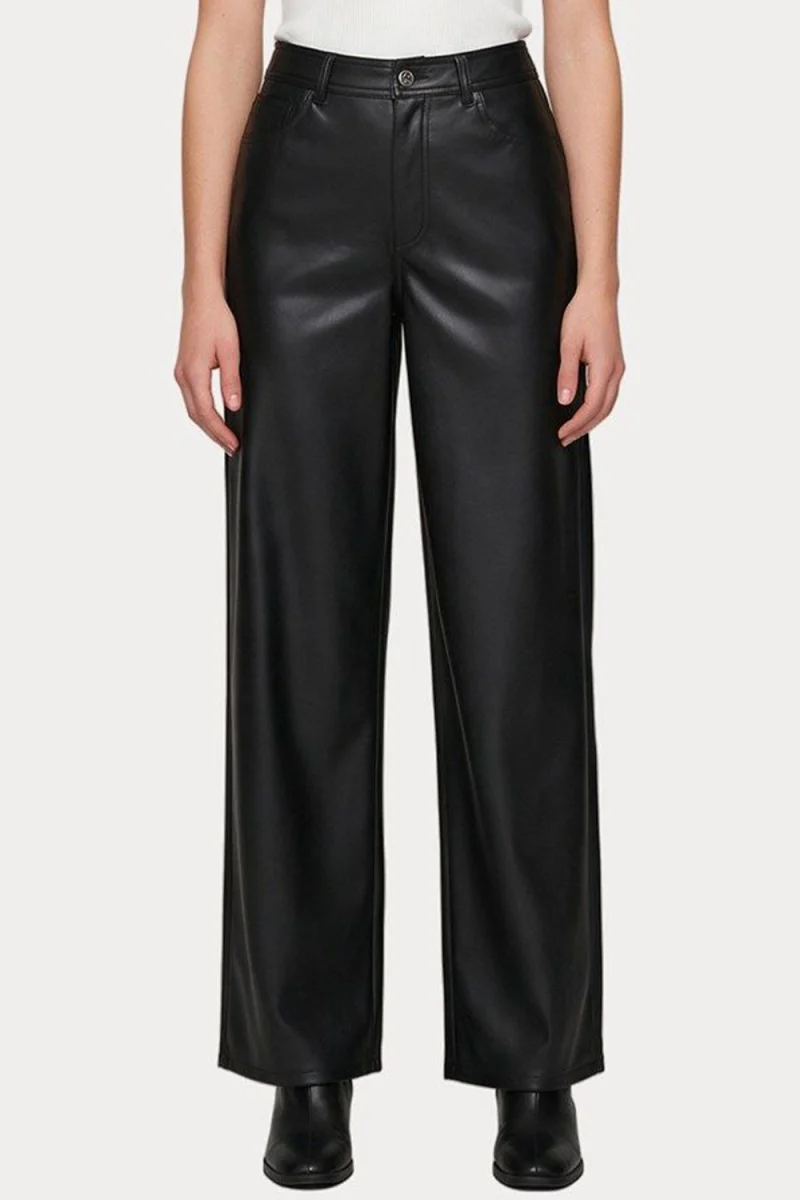 Панталон Onlsmooth Hw Faux Leath Wide 15376854 C-N10 black — снимка 2