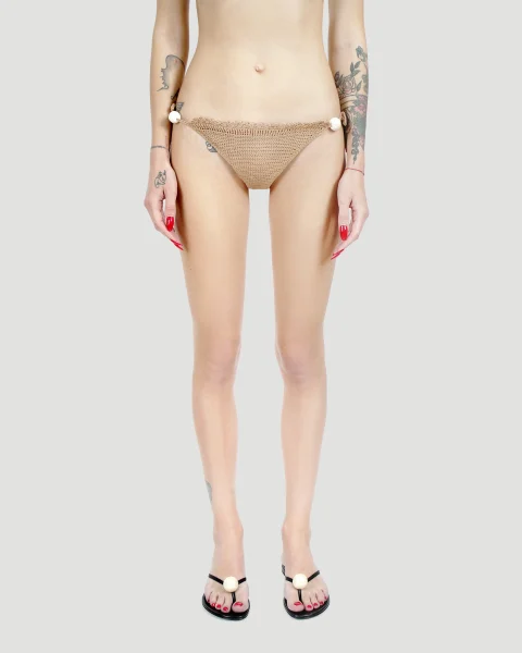 Pearl Crochet String Bottoms in Brown — снимка 2