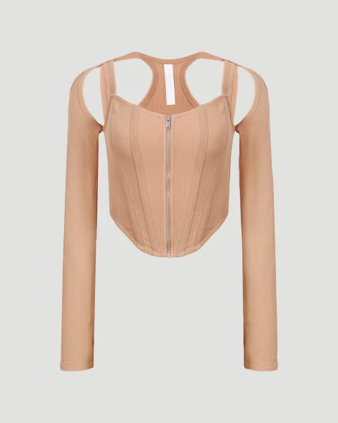 Shift Loop Corset Top in Camel
