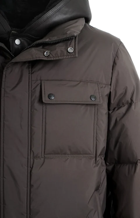 Shearling-Trim Padded Coat in Brown — снимка 4
