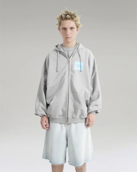 Zip Hoodie with Post-It Note Effect in Grey — снимка 2