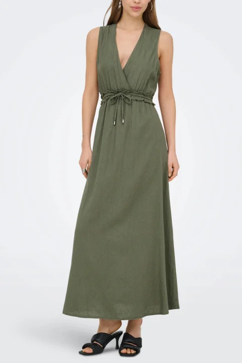 Рокля Onlgoa Sl Linen Bl Long Cc 15363694 18-0516 TCX smokey olive — снимка 2