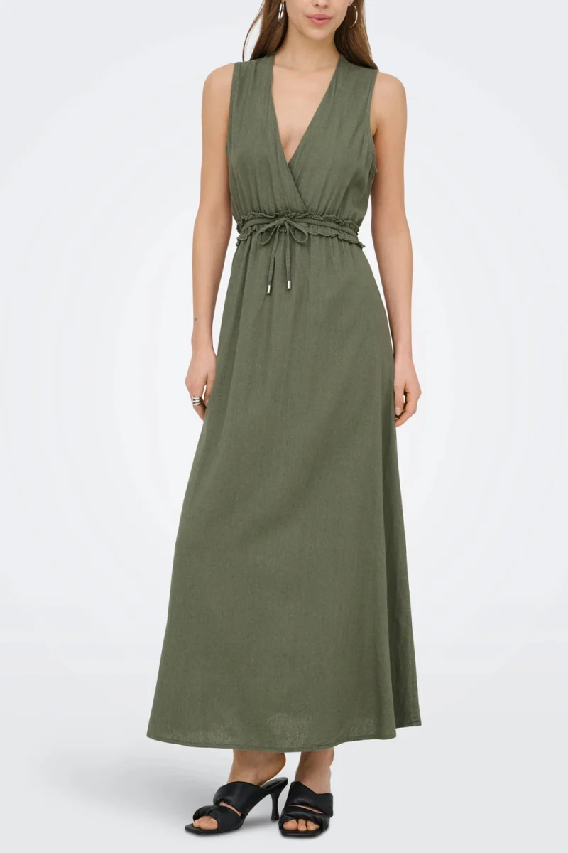 Рокля Onlgoa Sl Linen Bl Long Cc 15363694 18-0516 TCX smokey olive — снимка 2