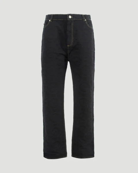Monogram Jacquard Denim Jeans in Dark Blue
