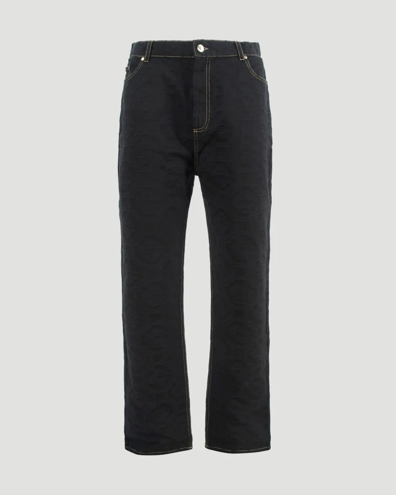 Monogram Jacquard Denim Jeans in Dark Blue