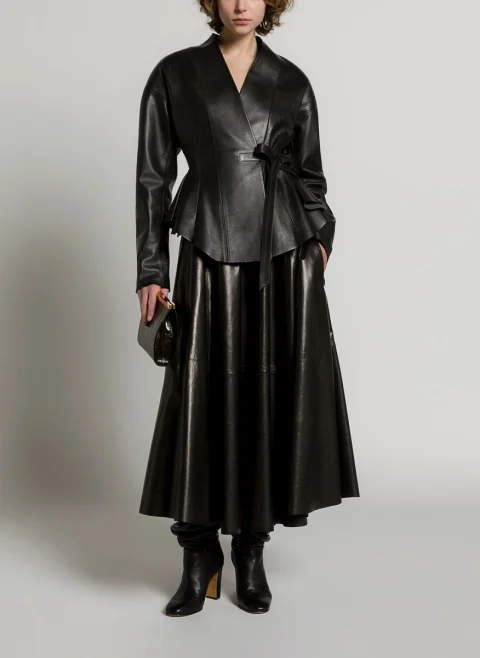 Кожено яке с панделка Alberta Ferretti — снимка 2