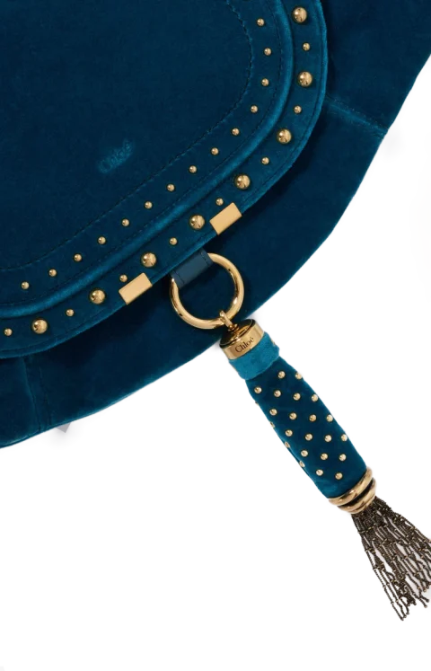 Studded Velvet Small Marcie Foulard Hobo Bag in Moon Blue — снимка 5