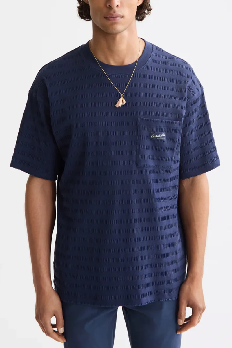 T-Shirt Relaxed-Fit Horizonal Textured 181569 401 peacoat — снимка 2