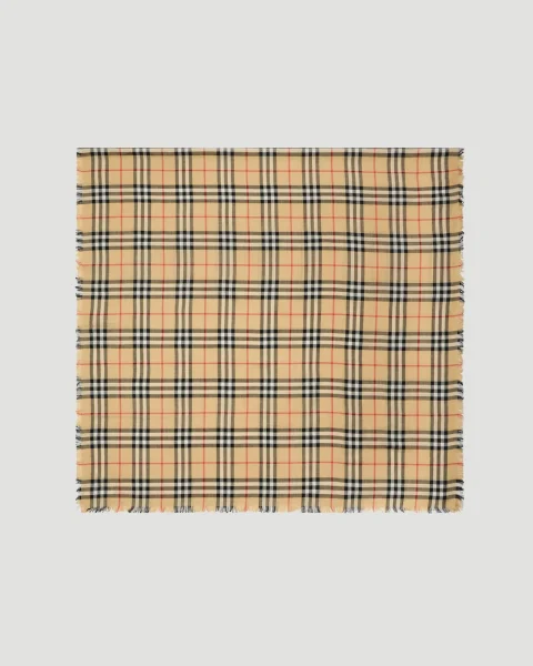 Check Cashmere Silk Scarf in Sand Beige
