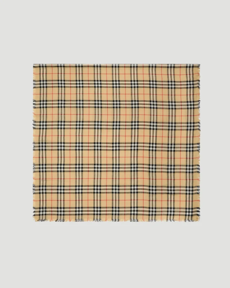Check Cashmere Silk Scarf in Sand Beige