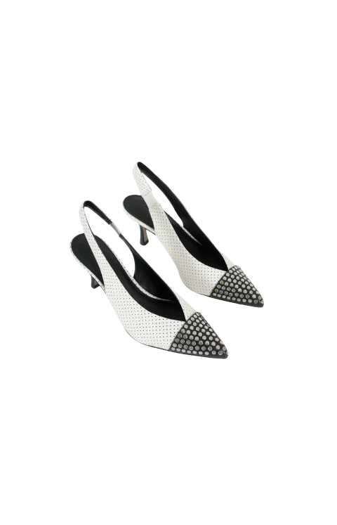 Alba Studded Perforated Leather Slingback Pumps — снимка 2