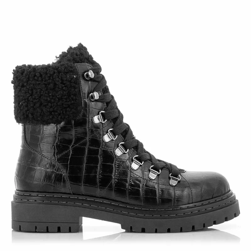 Дамски Кубинки CARLO FABIANI – 108521 BLACK KROKO