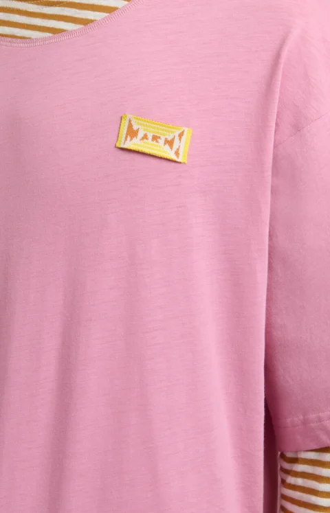 Pink and Mustard Layered Cotton T-Shirt — снимка 2