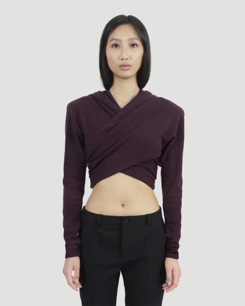 Cropped Hooded Top in Prune — снимка 2