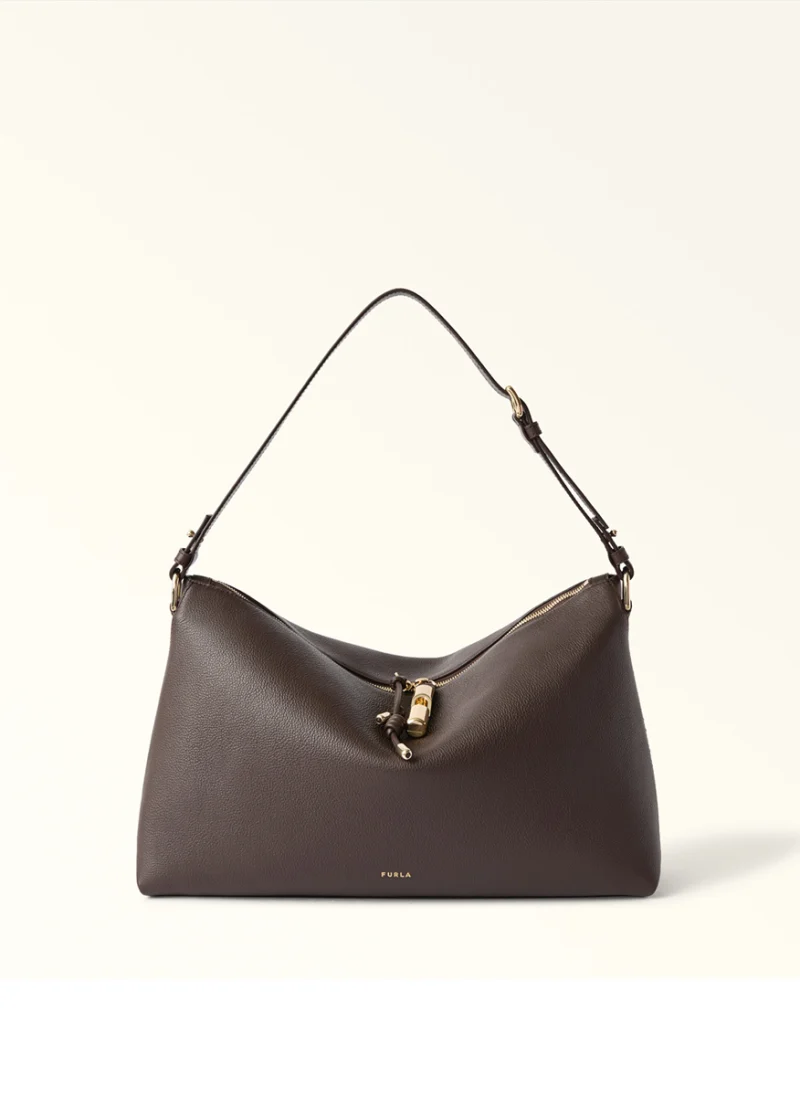 Кожена чанта Furla Debby Cioccolato