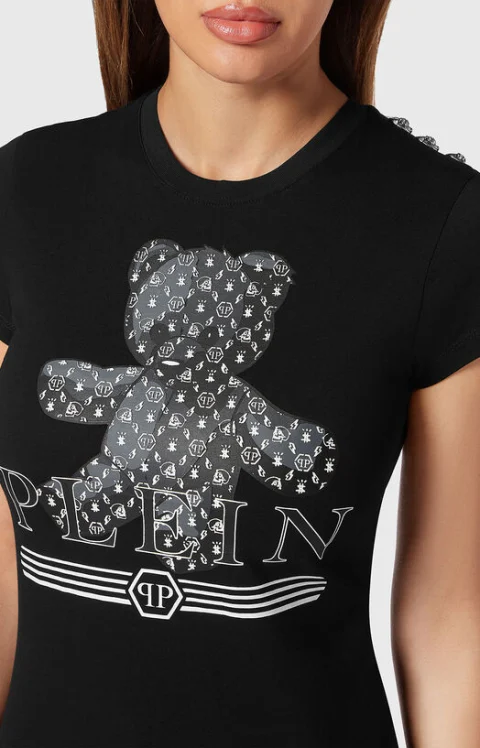 Черна тениска SEXY PURE TEDDY BEAR с принт — снимка 4