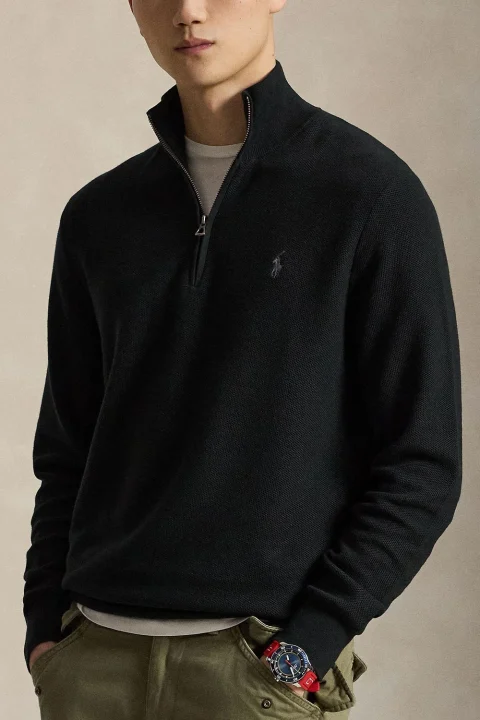 Плетено 32/2 Cotton-Half Zip 710B18060008 001 black — снимка 2