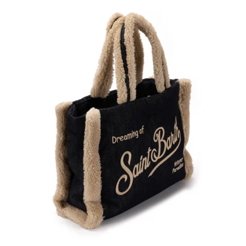 Дамска чанта деним Vanity Shearling SAINT BARTH — снимка 5