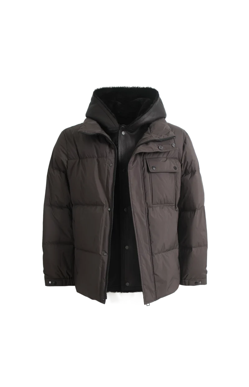 Shearling-Trim Padded Coat in Brown — снимка 2