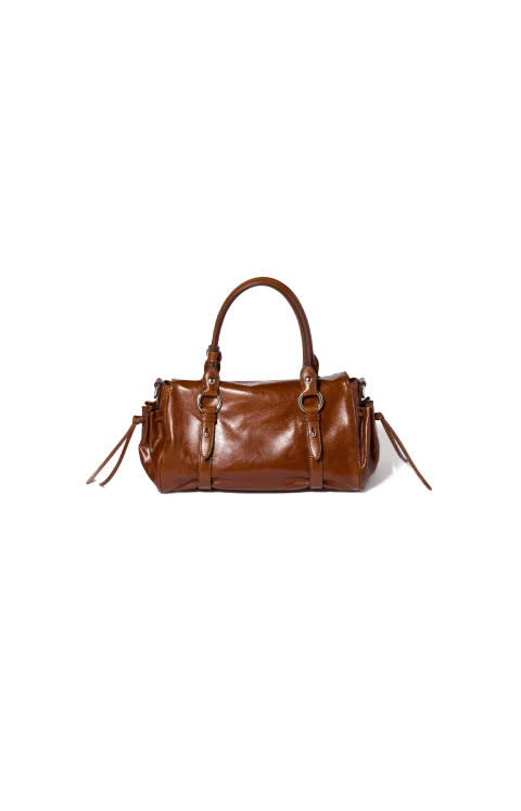 Glossy Leather Handbag in Palisander — снимка 3
