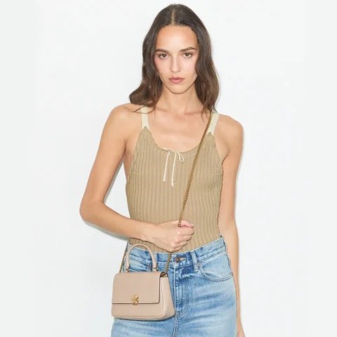 Дамска бежова чанта Mini Charlie TORY BURCH — снимка 7