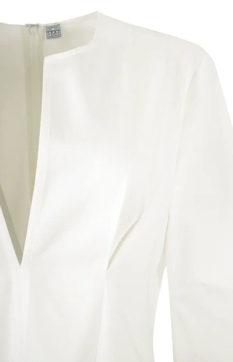 Balloon Sleeve Cotton Dress White — снимка 2
