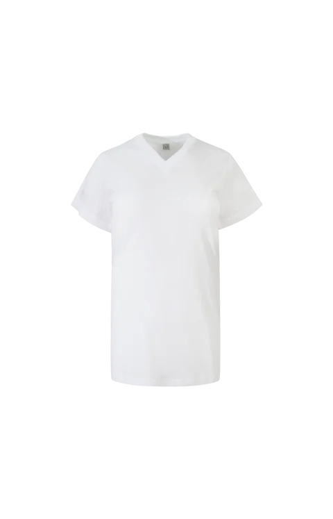 Wide-Ribbed V-Neck Tee in Optic White