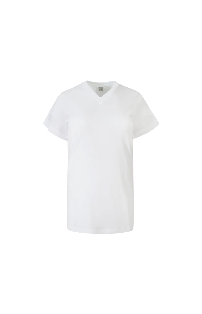 Wide-Ribbed V-Neck Tee in Optic White