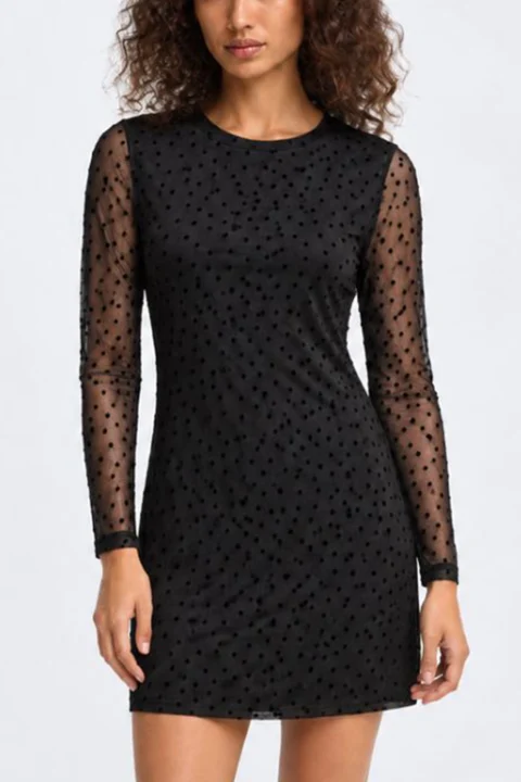 Рокля Onlnova L/S Mesh Short 15380361 C-N10 black/743 black dots — снимка 2