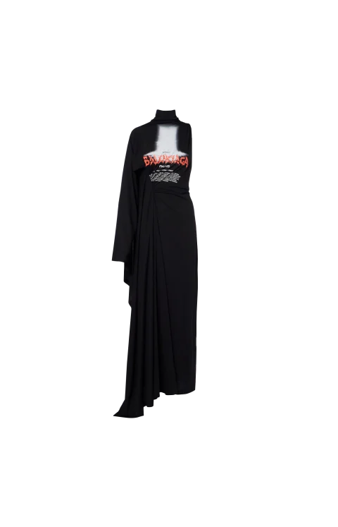 The Door Long Draped Dress in Black