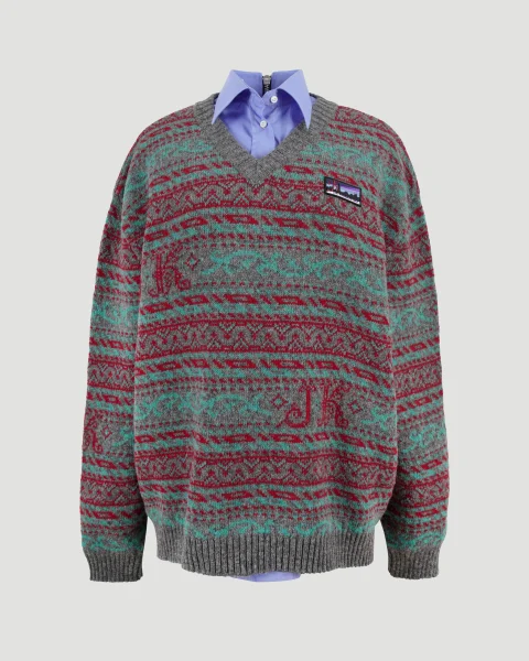 V-Neck Sweater with Shirt
