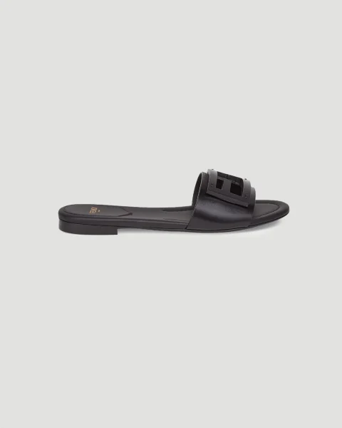 Black Leather Slides