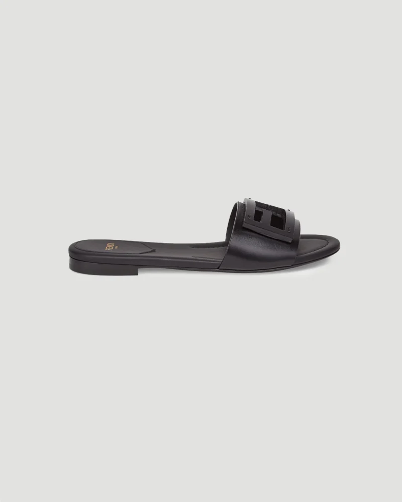 Black Leather Slides