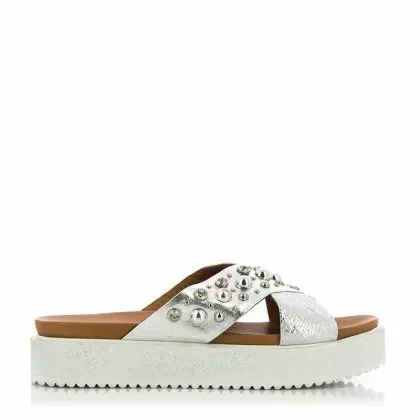 Дамски равни чехли LITA – 030.20.9725 METALIC SILVER-SNAKE WHITE