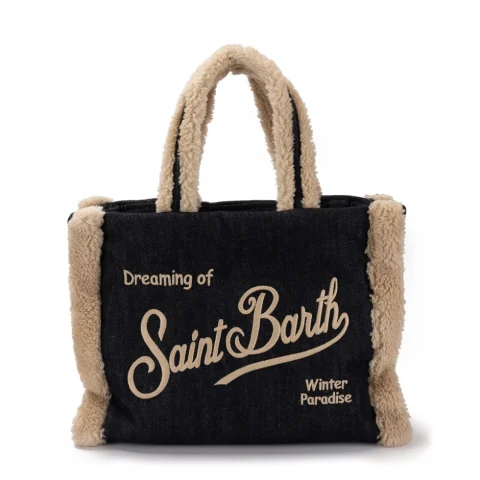 Дамска чанта деним Vanity Shearling SAINT BARTH