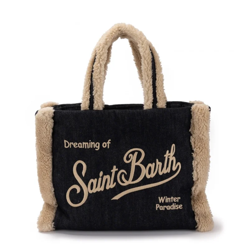 Дамска чанта деним Vanity Shearling SAINT BARTH